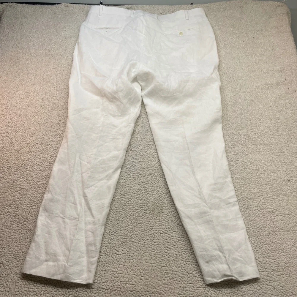 Lauren Ralph Lauren Pants Mens 40Wx32L White 100% Linen Dress Trousers FlatFront